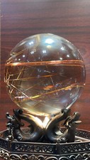 198mm Top Natural Copper hair quartz Sphere Crystal Energy Ball Reiki Healing picture