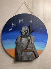 Hand carved Star Wars The Mandalorian Wall Art Hanging Plaque 16x16  picture