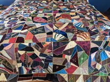STUNNING ANTIQUE 1884-1885 HANDMADE HANDSTITCHED CRAZY QUILT TOP picture
