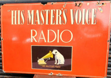 VINTAGE OLD ORIGINAL PORCELAIN ENAMEL SIGN HMV HIS MASTER'S VOICE REDIO 1910 picture