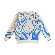 ✅ Curse - Sailor Moon Knit Sweater – CREAM & BLUE – MEDIUM – Limited Edition 🌙 picture