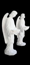 + Pair of White Marble Angel Holy Water Font Statues, 48