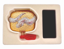 ESTEE LAUDER ANCIENT SERPENT SNAKE POWDER COMPACT w AUSTRIAN CRYSTALS - GOLD BOX picture