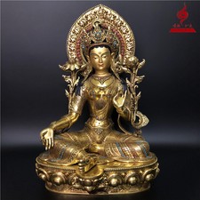 20'' Tibet Green Tara Buddha Bronze Statue picture