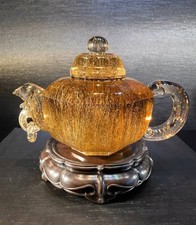 5.5LB Top Natural Rutile Quartz Golden Hair Crystal Carved Tea Pot Skull Healing picture