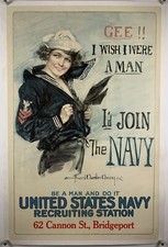 GEE I WISH I WERE A MAN I'D JOIN NAVY Linen Orig War Poster WW1 Chandler Christy picture