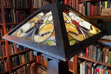 Stickley Era Mission Oak Leaded Art Glass Floor Lamp Nouveau Arts Crafts c1910 picture