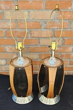 2 Vintage DUTCH WALNUT WOOD SMOKED Lucite LAWRIN Lamps Flickering Flame Bulbs picture