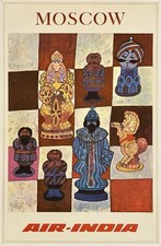 Original Vintage Poster MOSCOW - AIR INDIA Airline Travel Russia Tourism OL picture