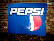 RARE MASSIVE HUGE 4 ft x 5 ft PEPSI Cola METAL SIGN - 1980s w/ Sideways LOGO picture