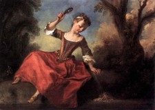 Oil painting Nicolas-Lancret-The-Burning-Glass-young girl in landscape picture