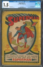 Superman #1 CGC 1.5 D.C. Comics Summer 1939 Origin of Superman Joe Shuster Cover picture