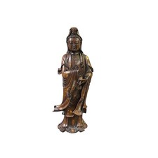 Bronze Stand Quan Yin Bodhisattva Statue W/ Vitarka Mudra & Holly Vase cs2785 picture