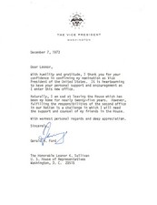 Gerald Ford Letter Signed - Thanks Congress for Confirming Him to Vice President picture