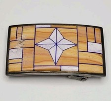 BGM B.G. Mudd Sterling Silver Southwest Style Inlay Mosaic Belt Buckle 65g picture