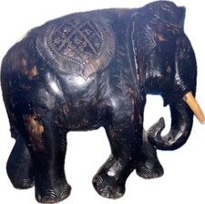 VERY BIG HEAVY Hand Carved Cambodia Elephant Solid Wood Hard Core Security Charm picture