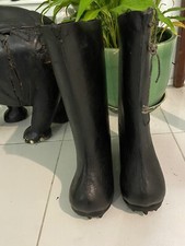 Antq. 1700s? rare pair Asian Leather rice paddy boots metal studs on base See P picture