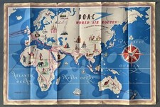 BOAC ORIGINAL AIRLINE ROUTE MAP POSTER 1949 EASTERN & WESTERN HEMISPHERE B.O.A.C picture