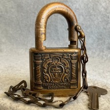 Fine Antique 1915 Panama California Exposition San Diego Cast Brass Lock w/ Key picture