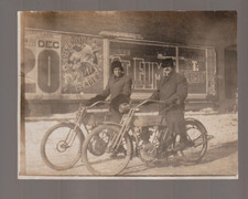 c1915 HARLEY DAVIDSON MOTORCYCLE 2 Motorcycles SNOW SCENE Winter MAIN STREET #1 picture