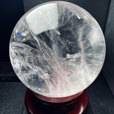 Genuine Clear Quartz Crystal Sphere Natural Reiki Healing Ball with Wooden Stand picture