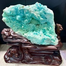 101LB TOP Rare Natural Blue Aragonite Quartz crystal Mineral Specimen+stand picture