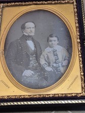 1800's J Gurney Daguerreotype Photo Of Father & Son In Gold Color Frame picture