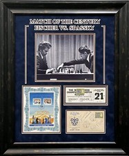 Bobby Fischer Boris Spassky Chess Signed Autograph Photo Display With Ticket JSA picture