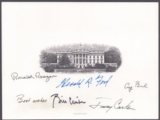 THE FIVE PRESIDENTS - WHITE HOUSE ENGRAVING SIGNED WITH CO-SIGNERS picture