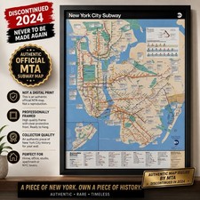 DISCONTINUED 2024 Official MTA NYC Subway Map — Original Framed 24x34 picture