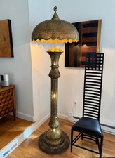 Authentic Antique Moroccan pierced brass tall floor lamp All hand worked c1900 picture