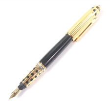 Cartier Panthere 18K M Gold Nib Fountain Pen Trinity Black Gold Vintage Luxury picture