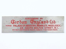 Coach Work By Gordon England LTD Wembley Middlesex 4.5” Metal Build Plate Austin picture