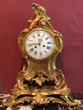 FRENCH ANTIQUE MANTLE CLOCK, MASSIVE GILT BRONZE ROCAILLE , PUTTI. BARBEDIENNE picture