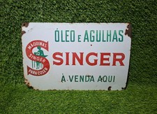 Old Porcelain Singer oil & needles enamel sign  - Emailschild - sewing machine picture