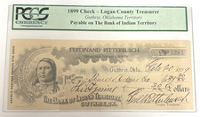1899 Check Logan County Treasurer Guthrie Oklahoma Territory Bank of Indian PCGS picture