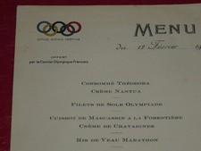 Coll. J. Domard Sport Olympic Games Paris 1924 Original Menu 12/02/1924 Rare picture