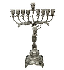FINE ITALIAN 925 STERLING SILVER HANDMADE ELEGANT LEAF APPLIQUE SWIRL MENORAH picture