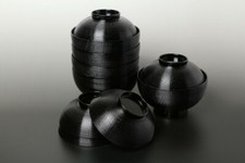 Owan Japanese soup bowl Echizen Lacquerware Handcraft 5set Chisuji Stripe Black picture