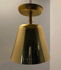 1940s PERFORATED BRASS CONICAL CEILING PENDANT LAMP ATTRIBUTED TO PAAVO TYNELL picture