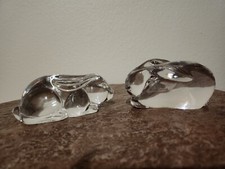 Bunny Rabbit Hare Figurine vtg Easter  Crystal Glass Set Of Two picture