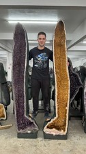 8FT Tall Giant AMETHYST & CITRINE Bicolor Cathedral PAIR**** Big Crystal Geodes picture