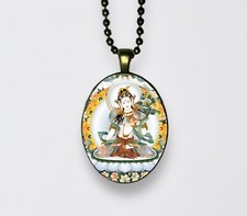 Sita Tara White PENDANT meditation NECKLACE Sita Tara Dakini Lotus Yoga Mantra picture