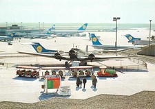 Postcard-Frankfurt am Main-Rhein-Main airport Ju 52 D-AQUI visitor train - 1977 picture