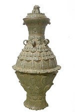 #3986 Large Vintage Chinoiserie Tang-Style Lotus Celadon Lidded Jar 36