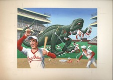 1988 TOPPS BASEBALL DINOSAURS ATTACK ORIGINAL ARTWORK NORM SAUNDERS INSPIRED picture
