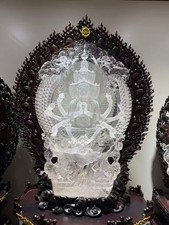 35.27LB Natural Clear Quartz Skull Healing Crystal Carved Thousand-Hand Kwan-yin picture