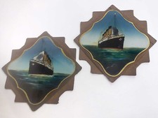 RMS TITANIC (pre-sinking) & RMS OLYMPIC pair 'Reverse Glass Painting' 1911-1912 picture