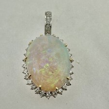 18K WHITE + YELLOW GOLD - GAL CERT. OPAL (23.93Ct) DIAMOND (1.30Ct) HALO PENDANT picture
