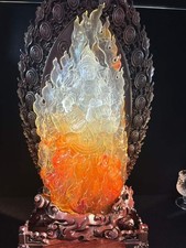 16.6LB Top Natural Fire Quartz Carved Crystal Buddha God of Wealth Decor + Stand picture